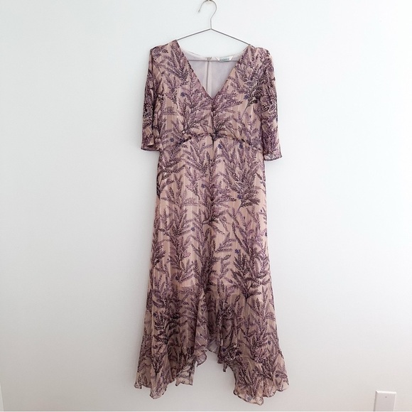 Sundance Lilac Springs Beige Floral Asymmetrical Midi Dress M or L - Picture 6 of 11